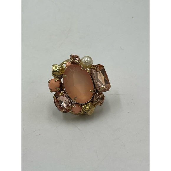 QVC Goldtone Oval Orange Peach Crystal Cluster Stretch Ring - Picture 10 of 11